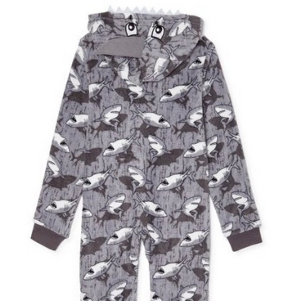 Nwt 4 sharks character face hoodie teeth sleeper pajamas boy shark christmas pjs